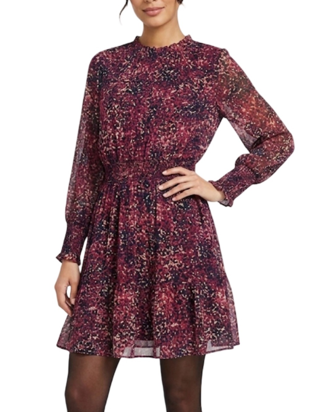 Taylor Long Sleeve Abstract Print Chiffon Dress NWT 16